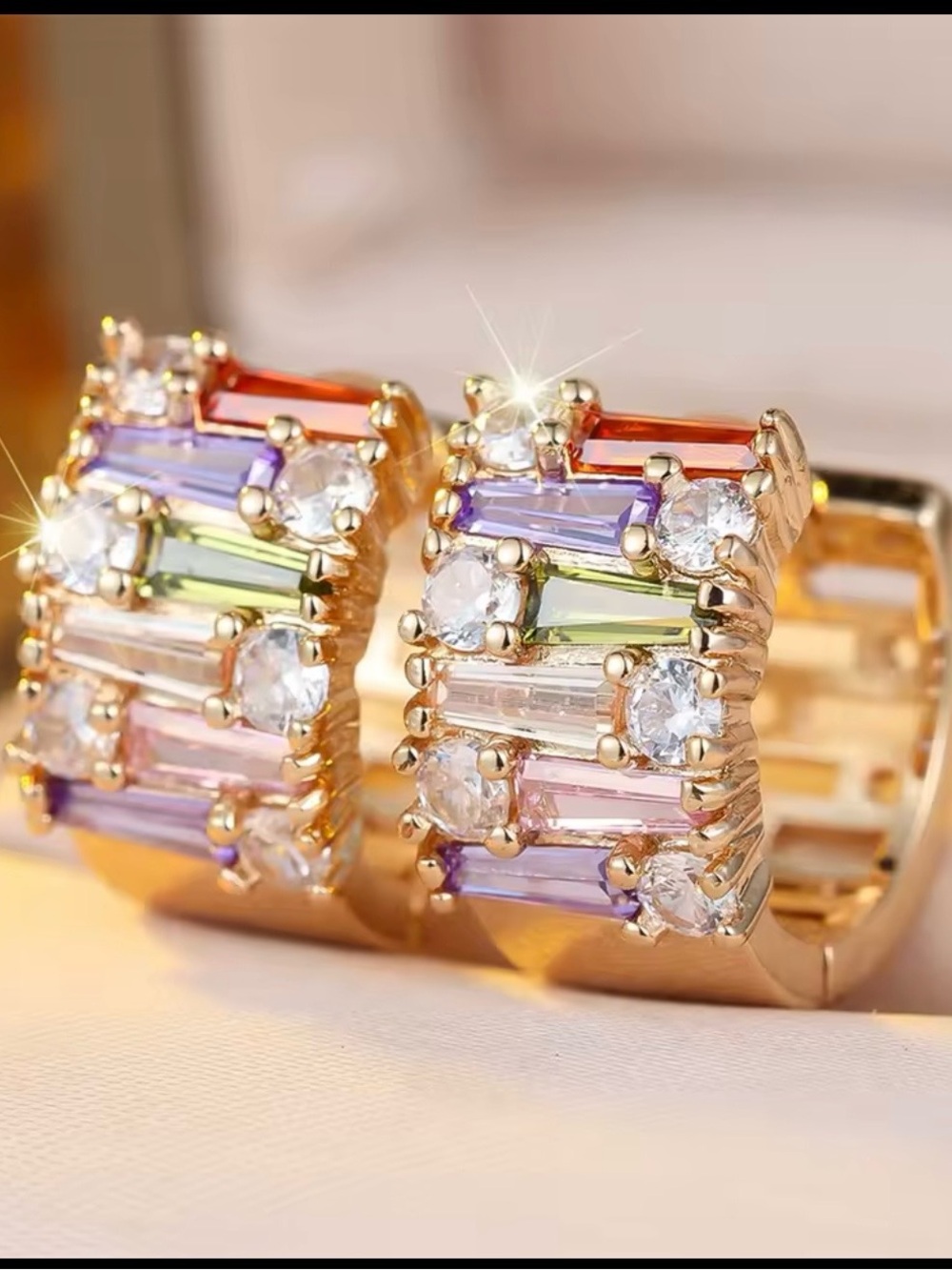 Gold Multi-Color Crystal Hoop Earrings - Fashion Women Jewelry